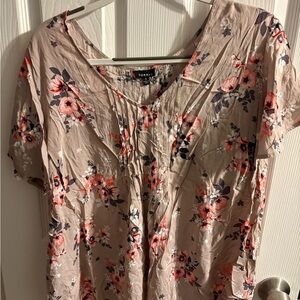 Torrid Floral Blouse - Pink and Gray